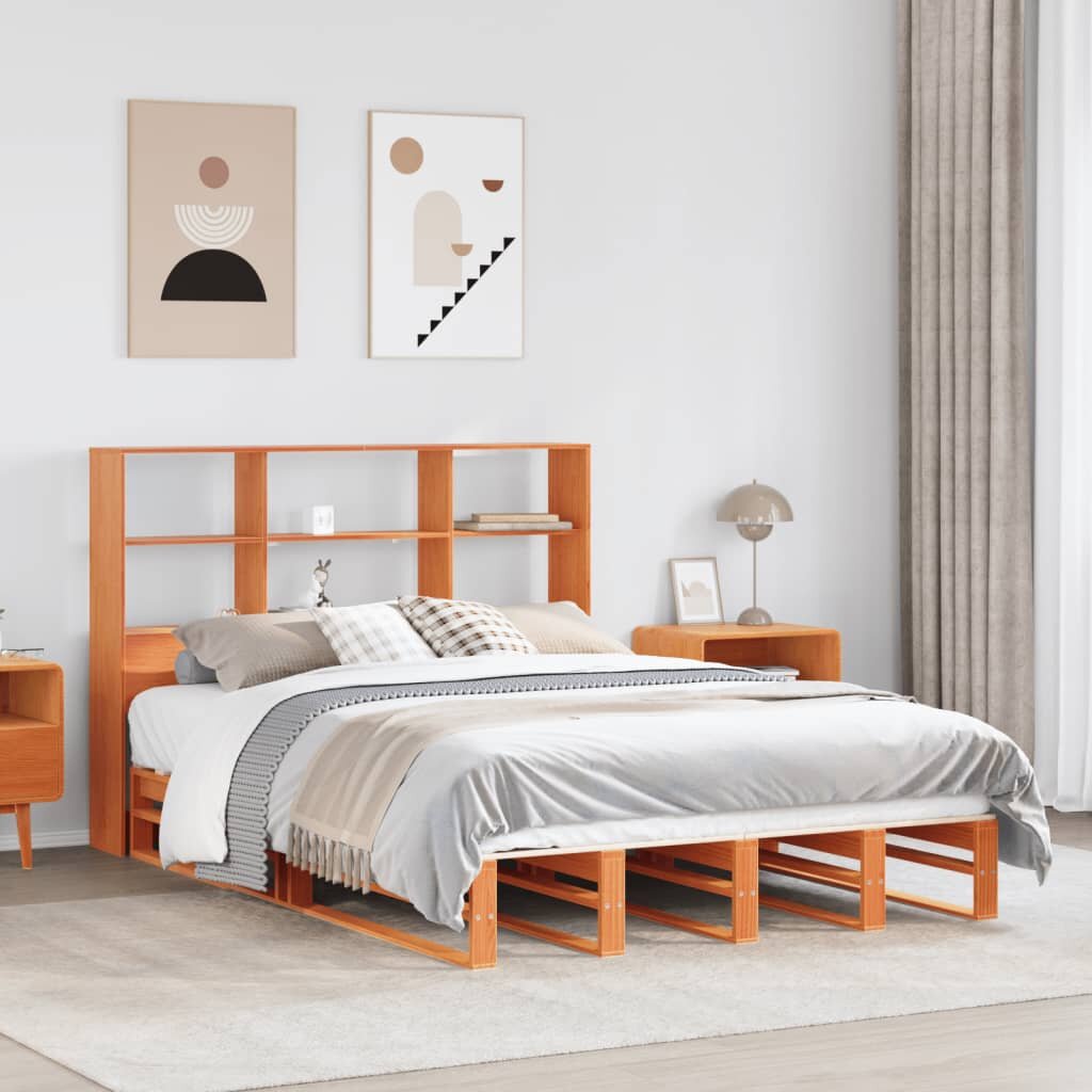 vidaXL Легло с етажерка за книги без матрак 120x200 см дърво масив