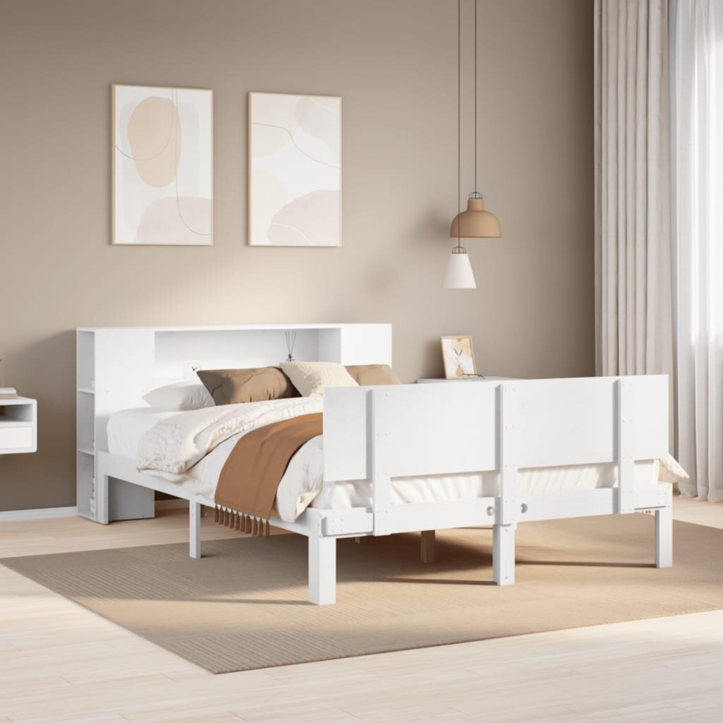 vidaXL Легло с етажерка за книги без матрак 140x190 см бор масив