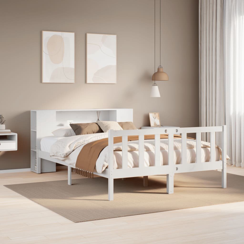 vidaXL Легло с етажерка за книги без матрак 140x190 см бор масив