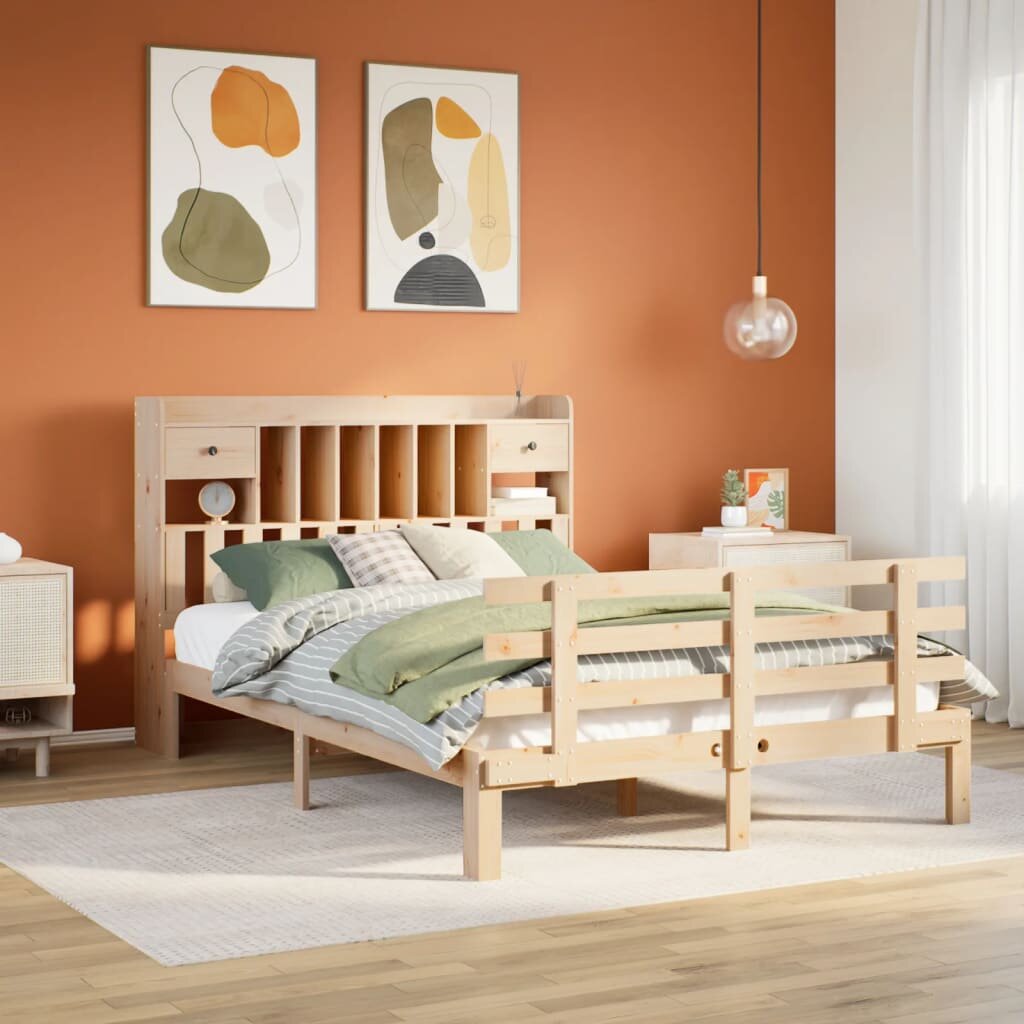 vidaXL Легло с етажерка за книги без матрак 140x190 см бор масив