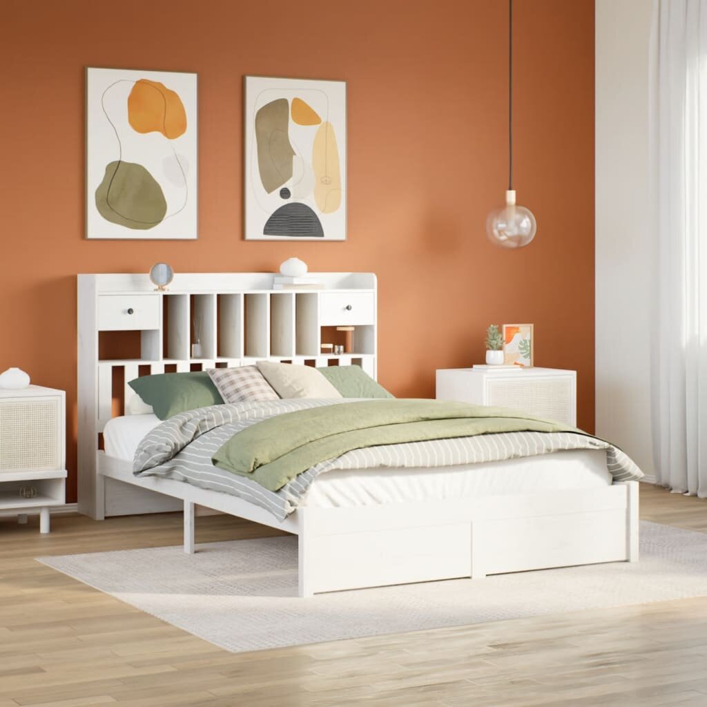 vidaXL Легло с етажерка за книги без матрак 140x200 см бор масив