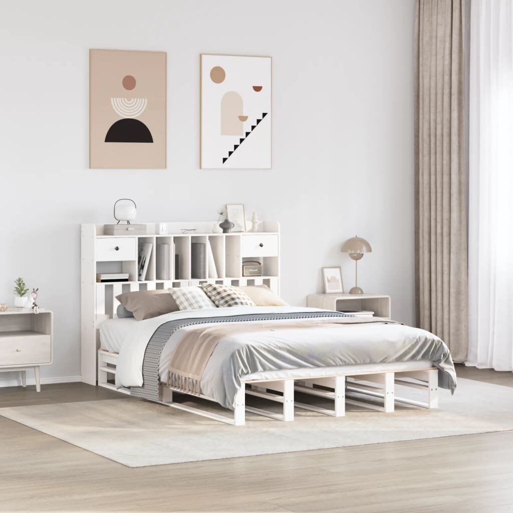 vidaXL Легло с етажерка за книги без матрак 140x200 см бор масив