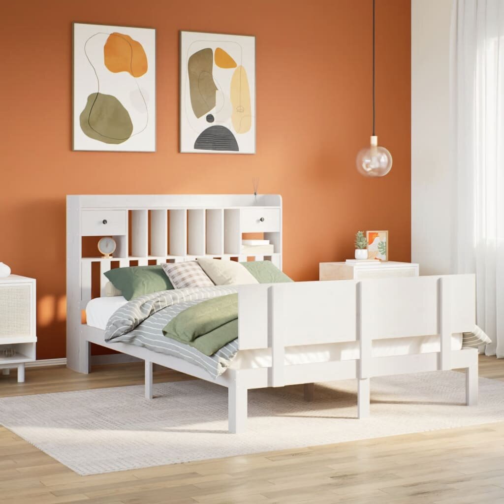 vidaXL Легло с етажерка за книги без матрак 140x200 см бор масив