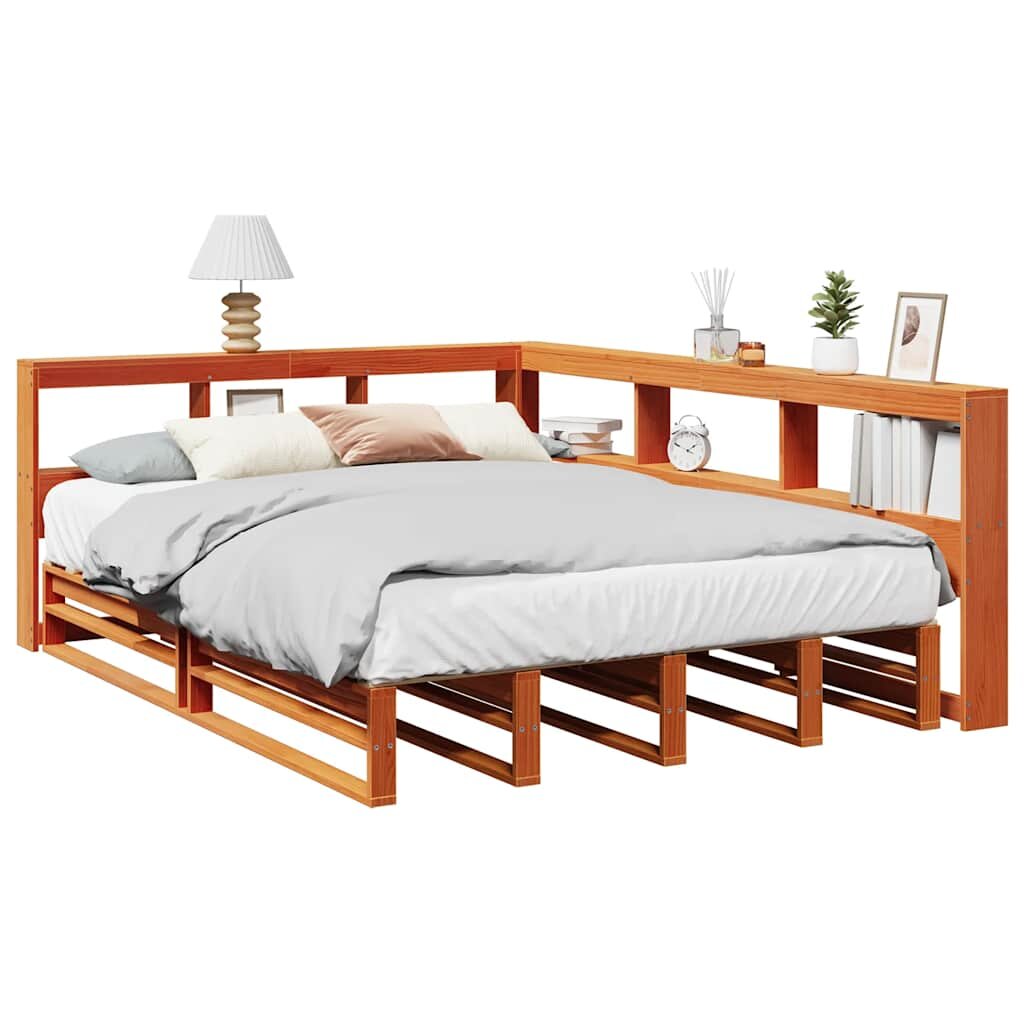 vidaXL Легло с етажерка за книги без матрак 140x200 см бор масив