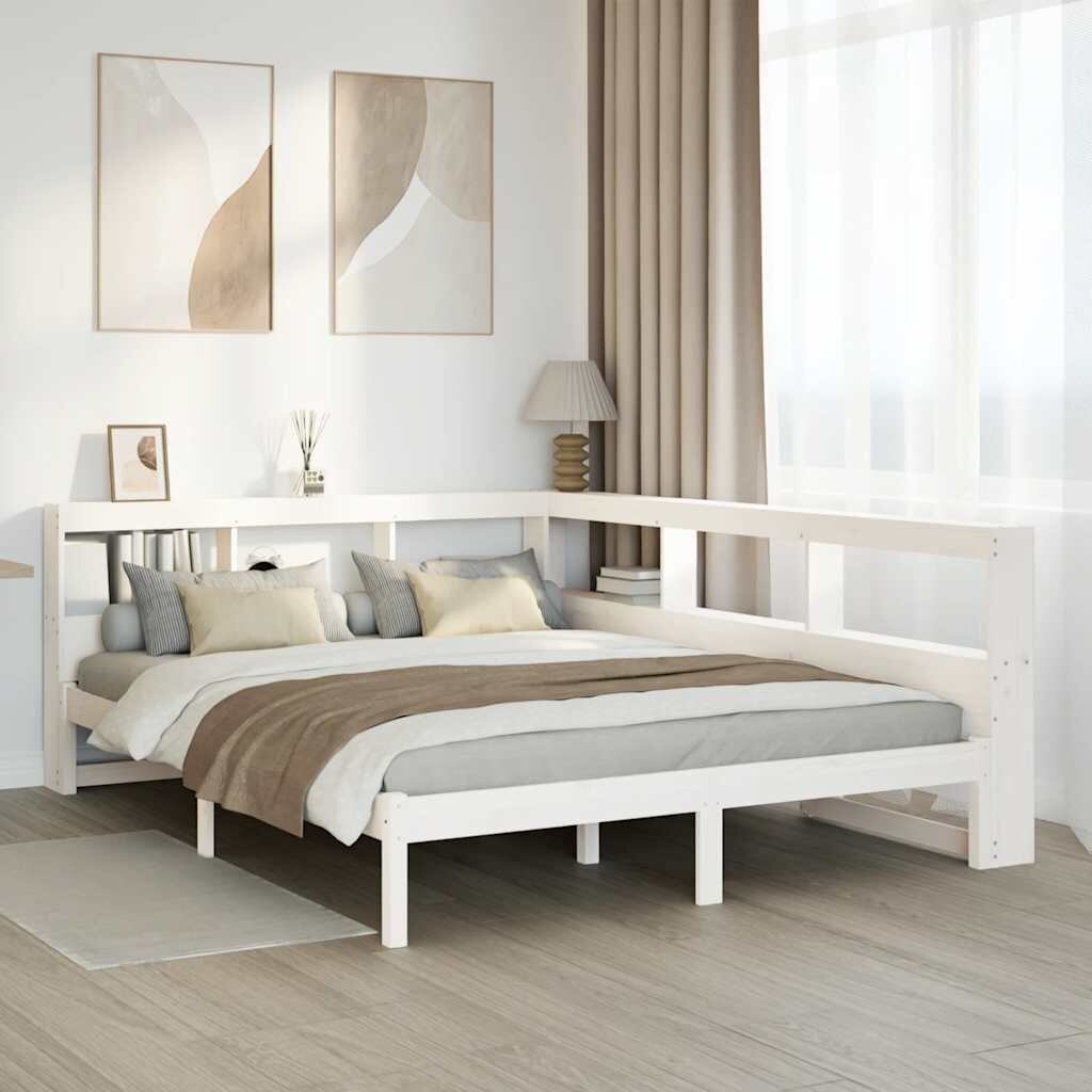 vidaXL Легло с етажерка за книги без матрак 140x200 см бор масив