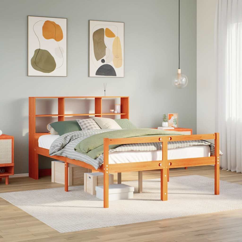 vidaXL Легло с етажерка за книги без матрак 140x200 см дърво масив