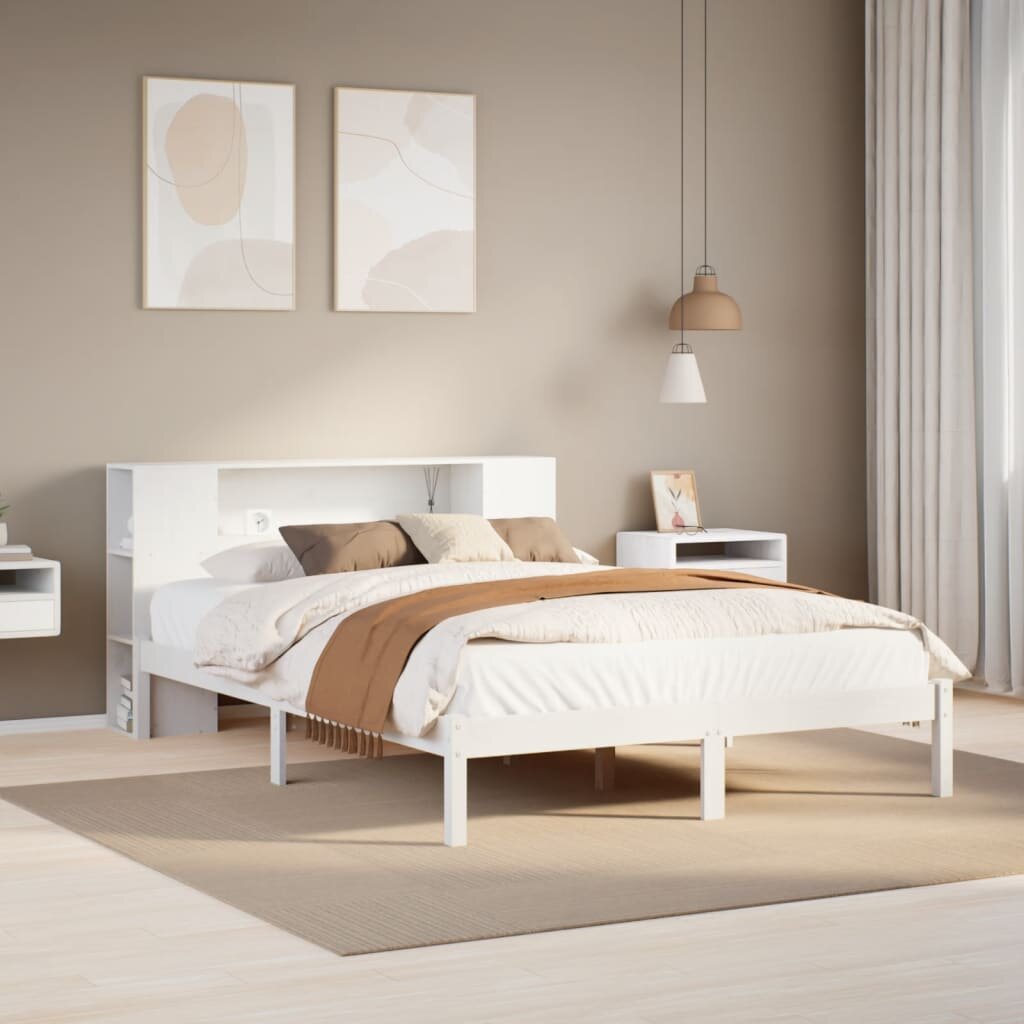 vidaXL Легло с етажерка за книги без матрак 150x200 см бор масив