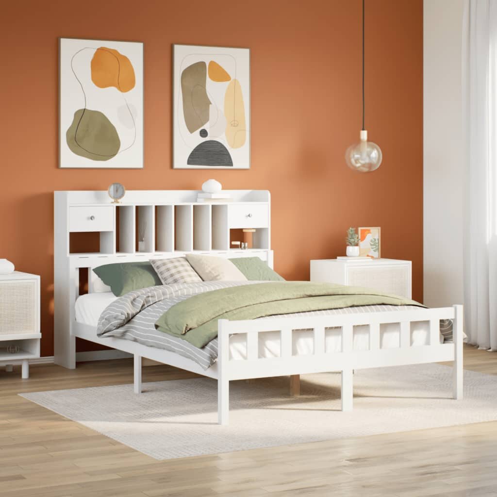 vidaXL Легло с етажерка за книги без матрак 150x200 см бор масив