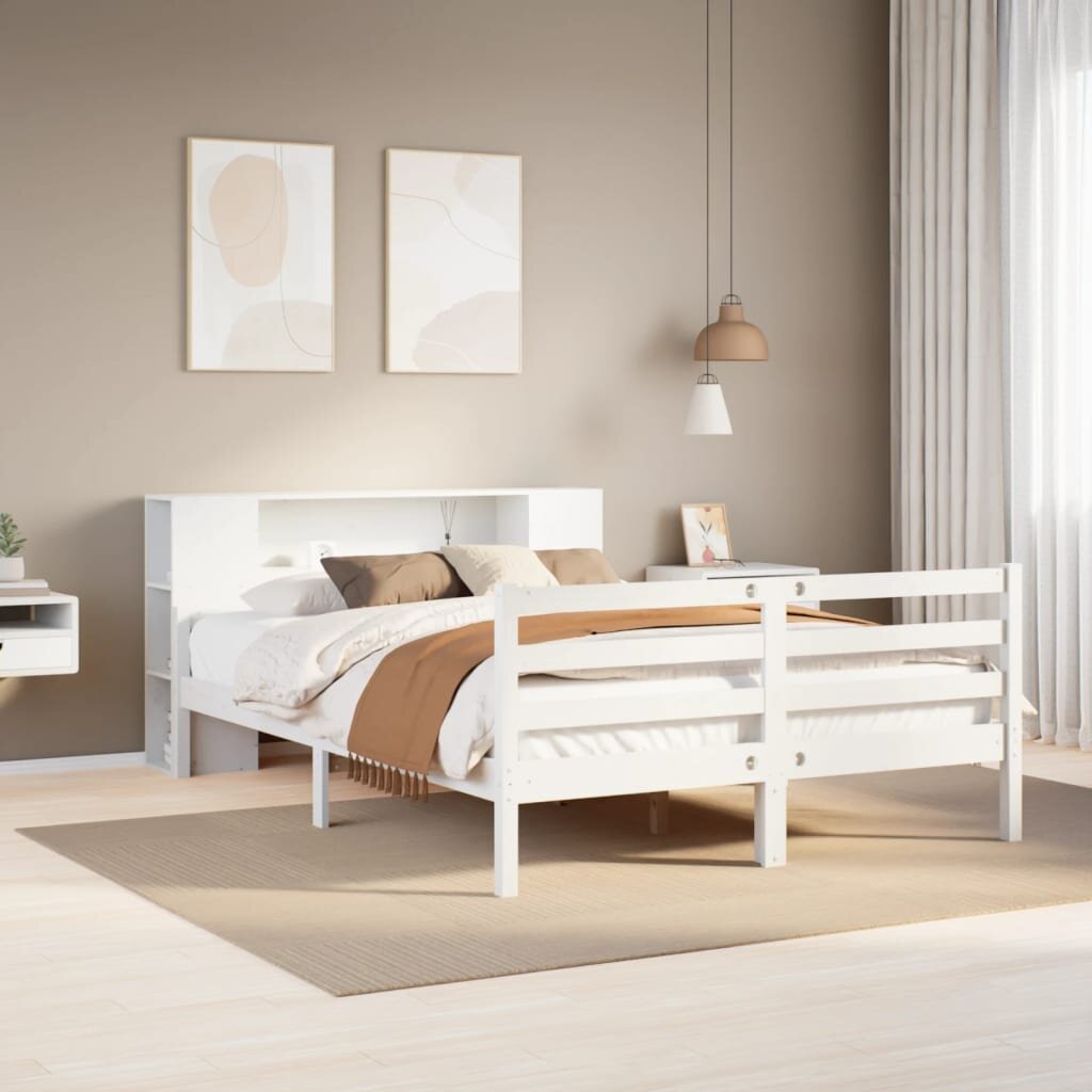 vidaXL Легло с етажерка за книги без матрак 150x200 см бор масив