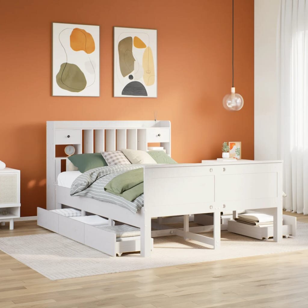 vidaXL Легло с етажерка за книги без матрак 150x200 см бор масив
