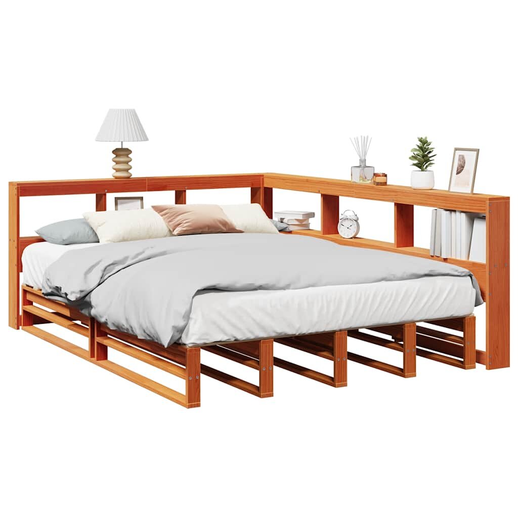 vidaXL Легло с етажерка за книги без матрак 150x200 см бор масив