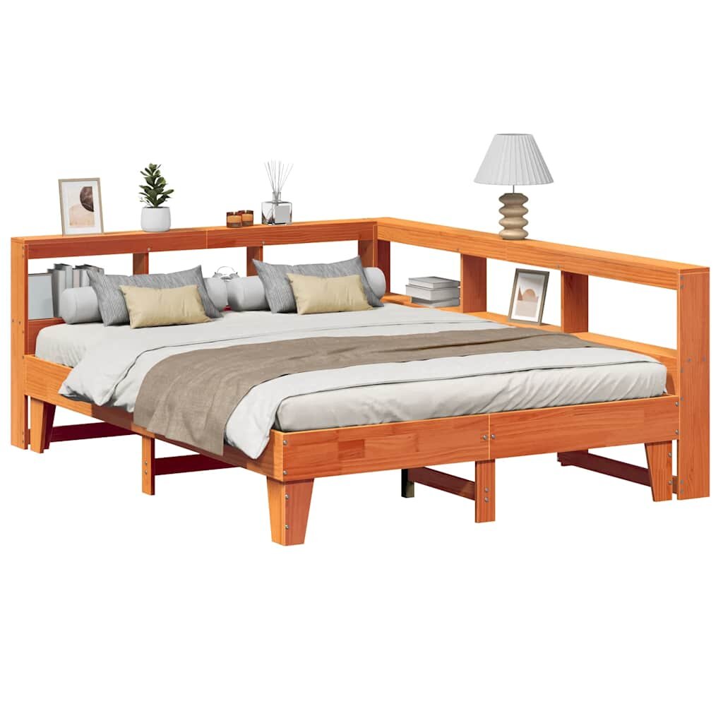 vidaXL Легло с етажерка за книги без матрак 150x200 см бор масив