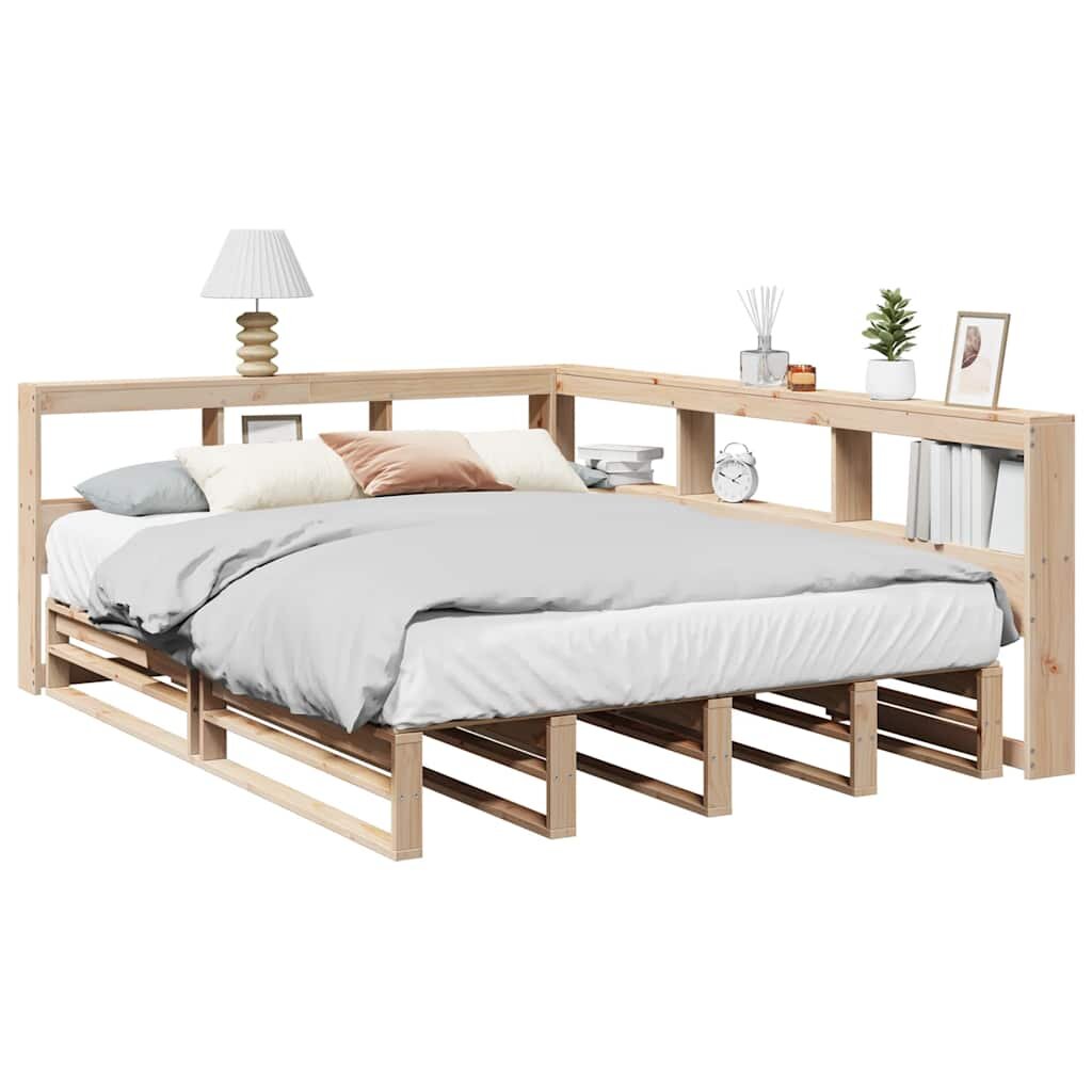 vidaXL Легло с етажерка за книги без матрак 150x200 см бор масив