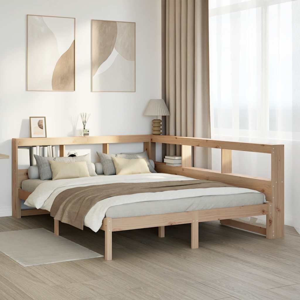 vidaXL Легло с етажерка за книги без матрак 150x200 см бор масив