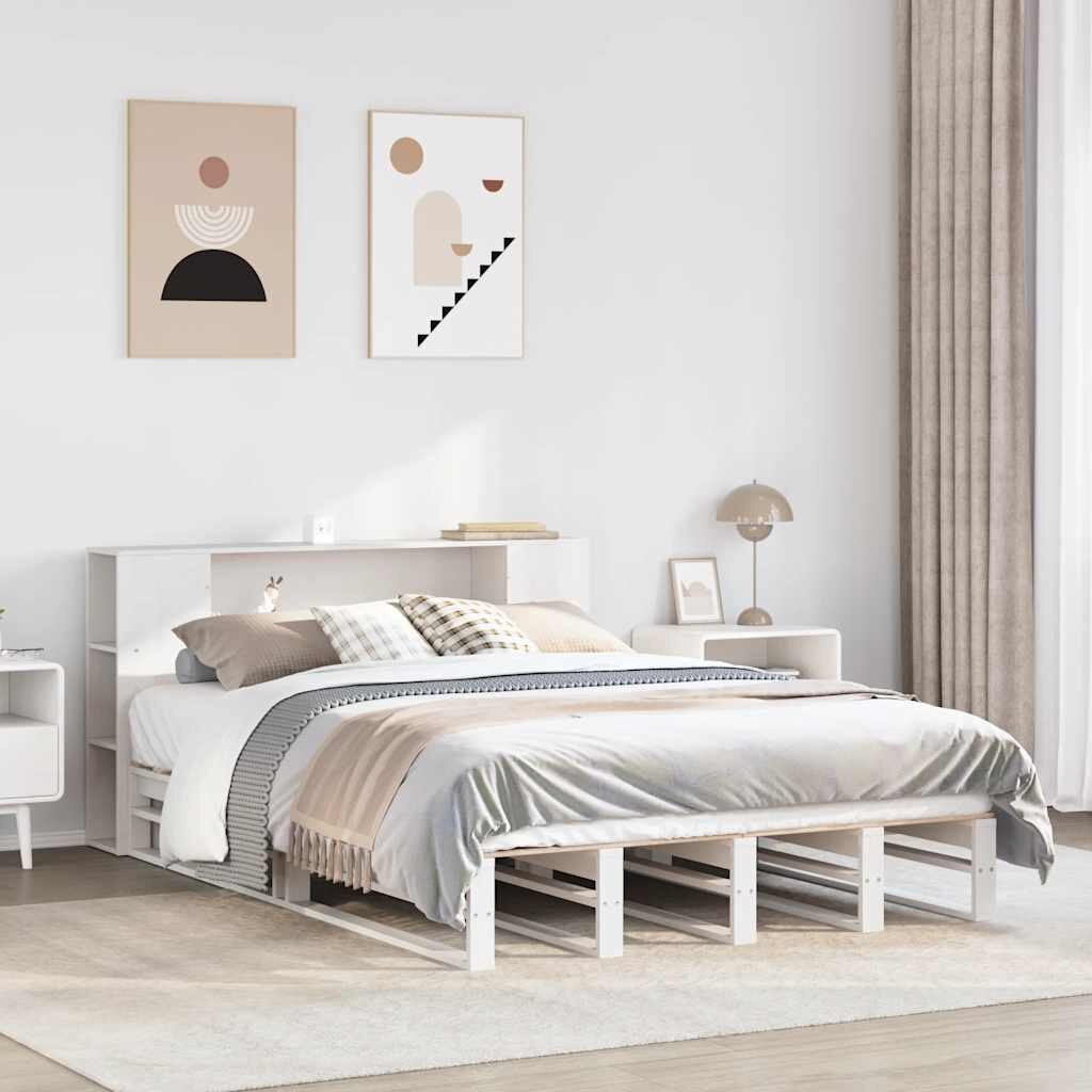 vidaXL Легло с етажерка за книги без матрак 150x200 см дърво масив