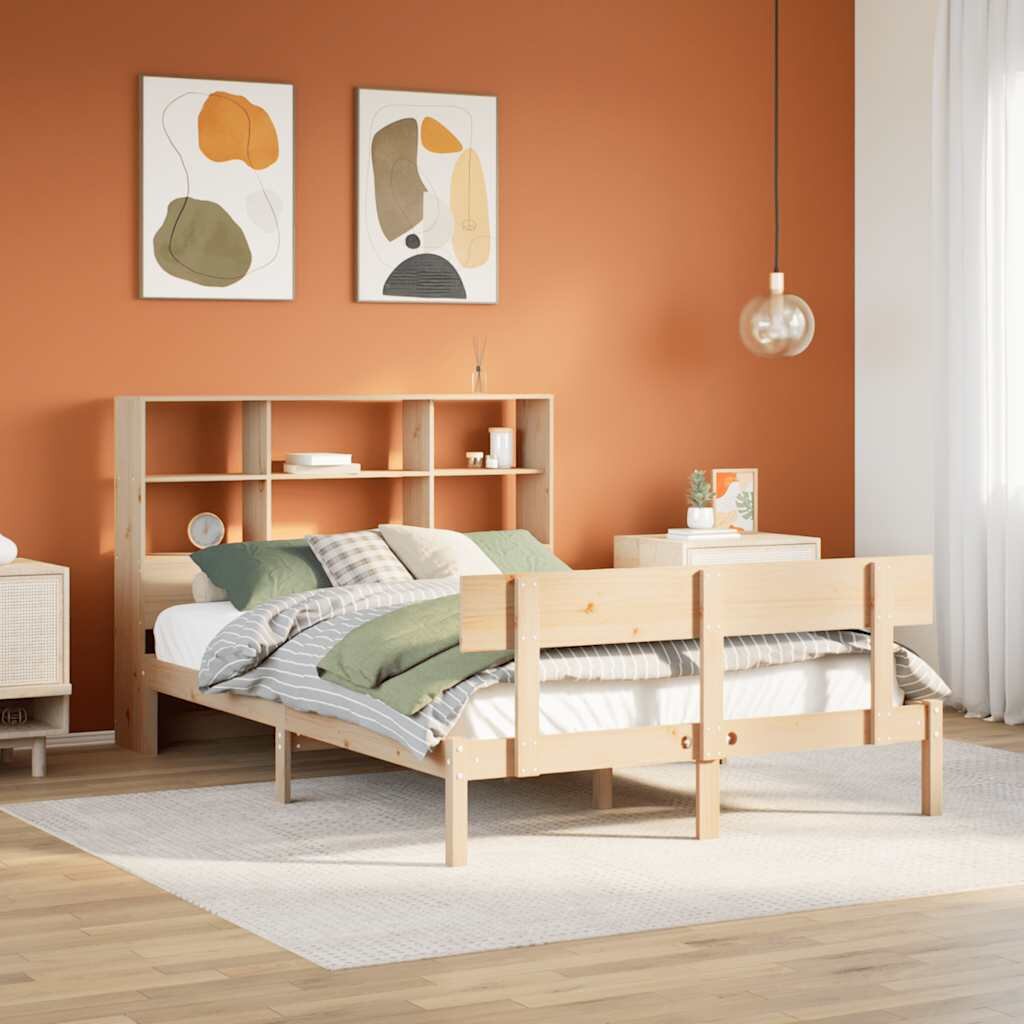 vidaXL Легло с етажерка за книги без матрак 160x200 см бор масив