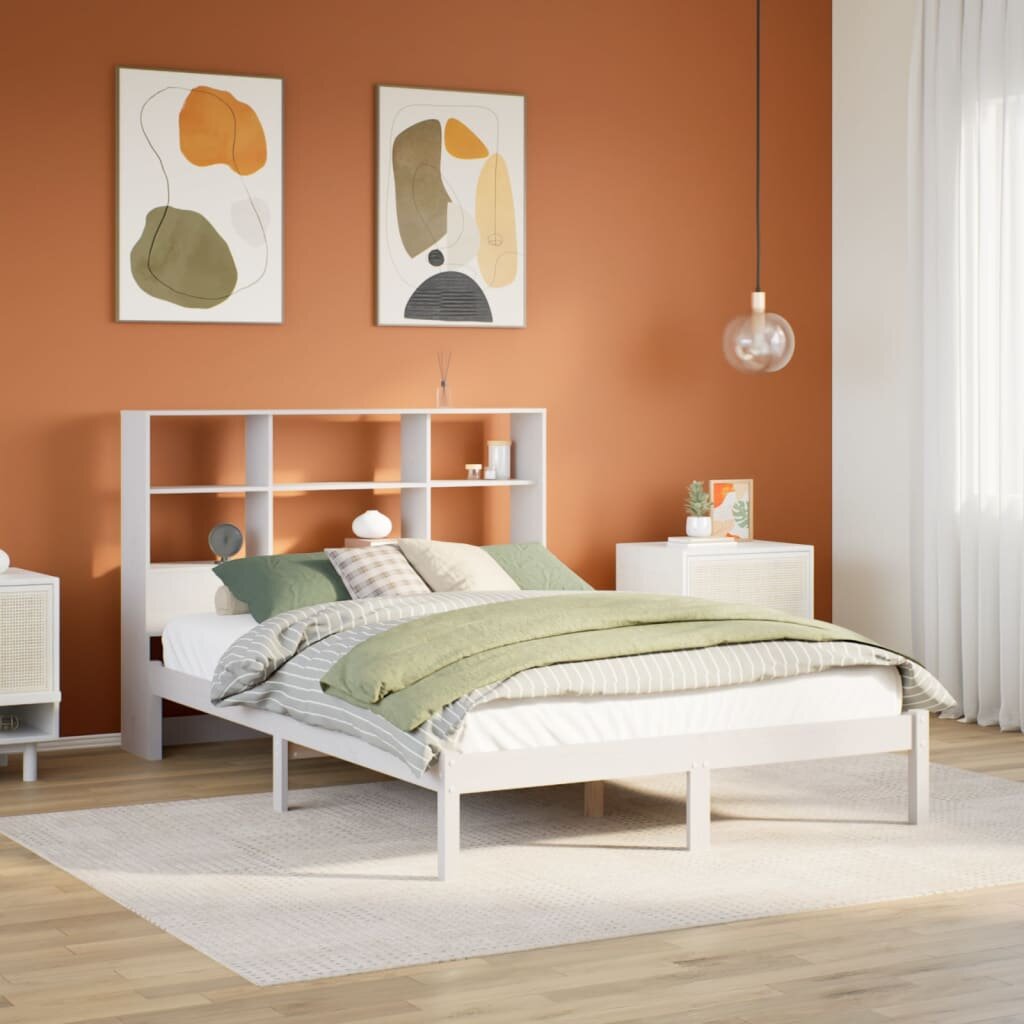 vidaXL Легло с етажерка за книги без матрак 160x200 см бор масив
