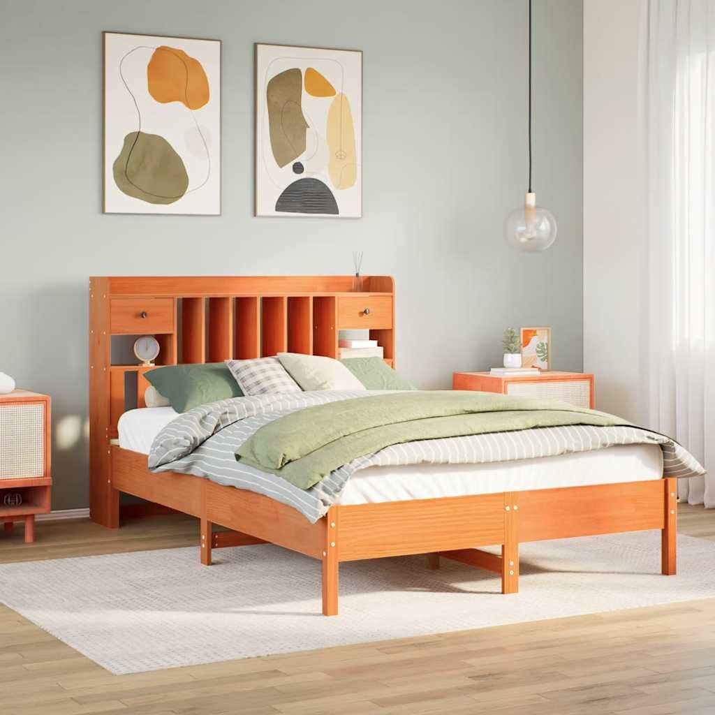 vidaXL Легло с етажерка за книги без матрак 160x200 см бор масив