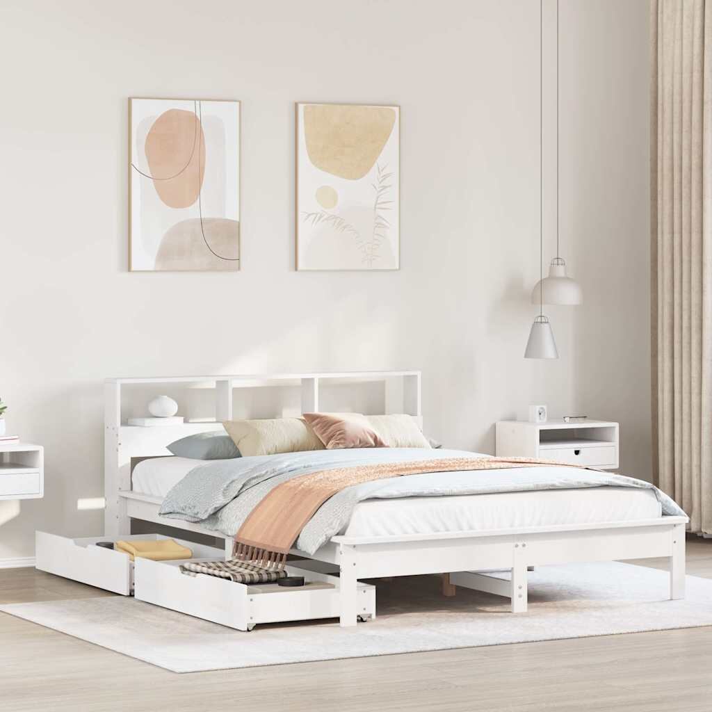 vidaXL Легло с етажерка за книги без матрак 160x200 см бор масив