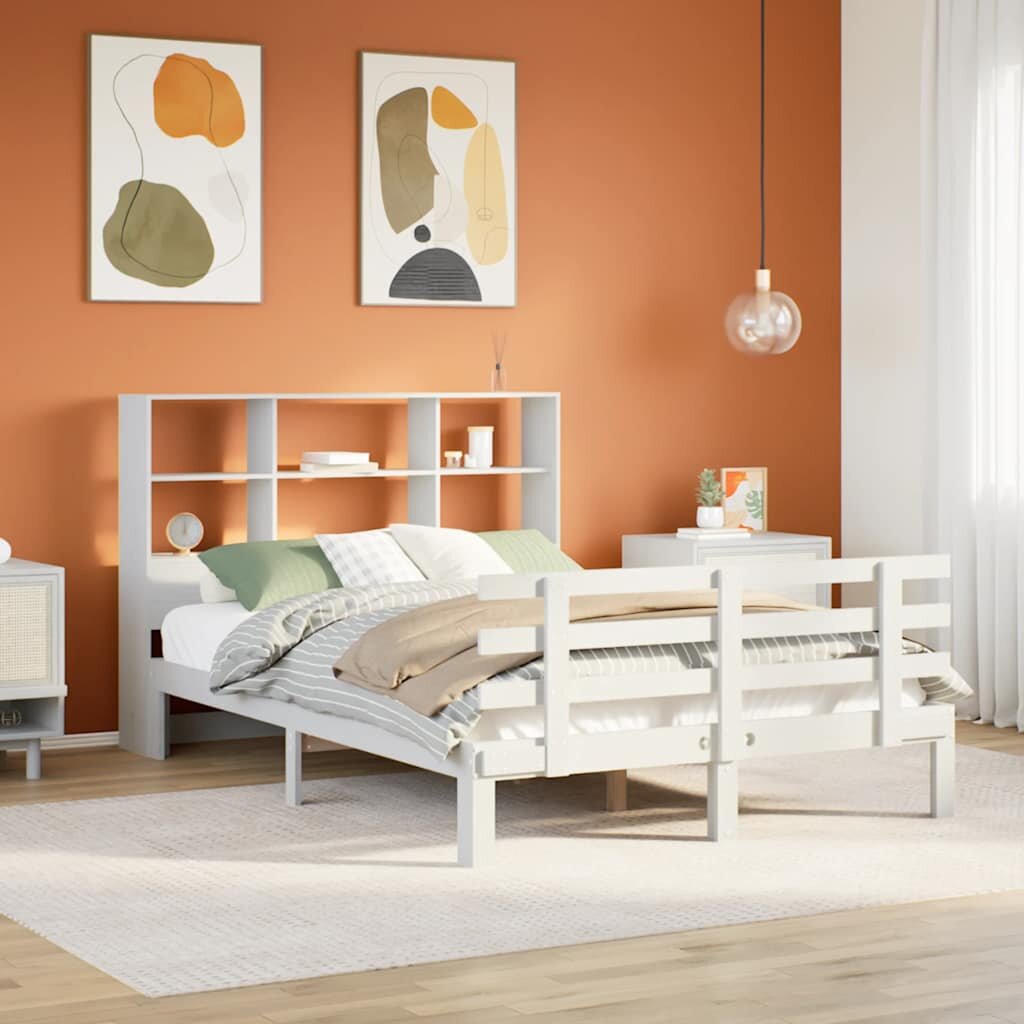 vidaXL Легло с етажерка за книги без матрак 160x200 см бор масив