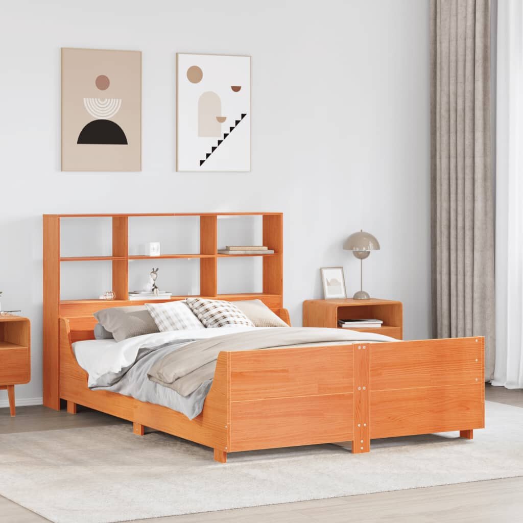 vidaXL Легло с етажерка за книги без матрак 160x200 см дърво масив