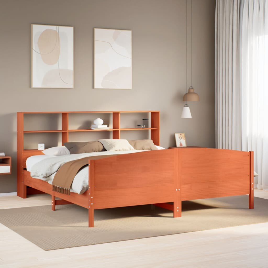 vidaXL Легло с етажерка за книги без матрак 180x200 см бор масив