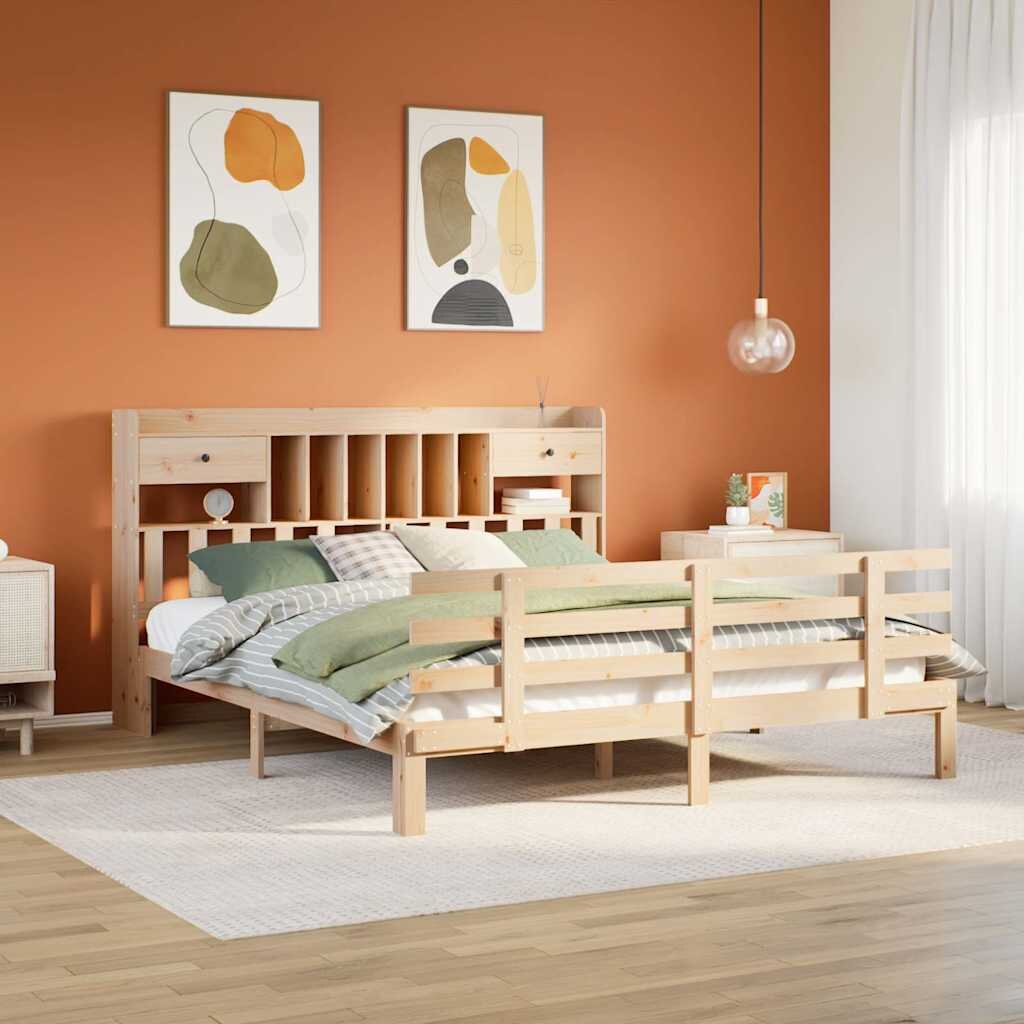 vidaXL Легло с етажерка за книги без матрак 180x200 см бор масив