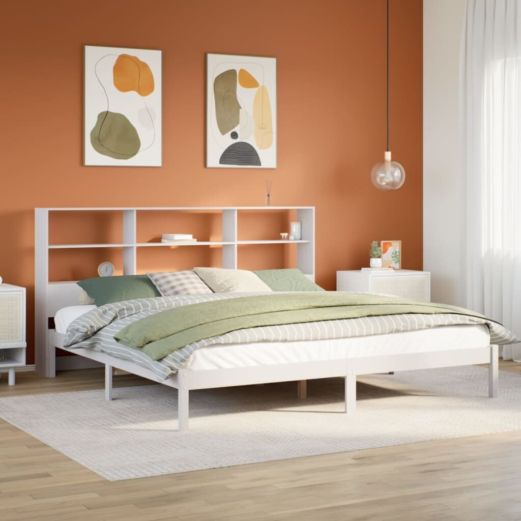 vidaXL Легло с етажерка за книги без матрак 180x200 см бор масив