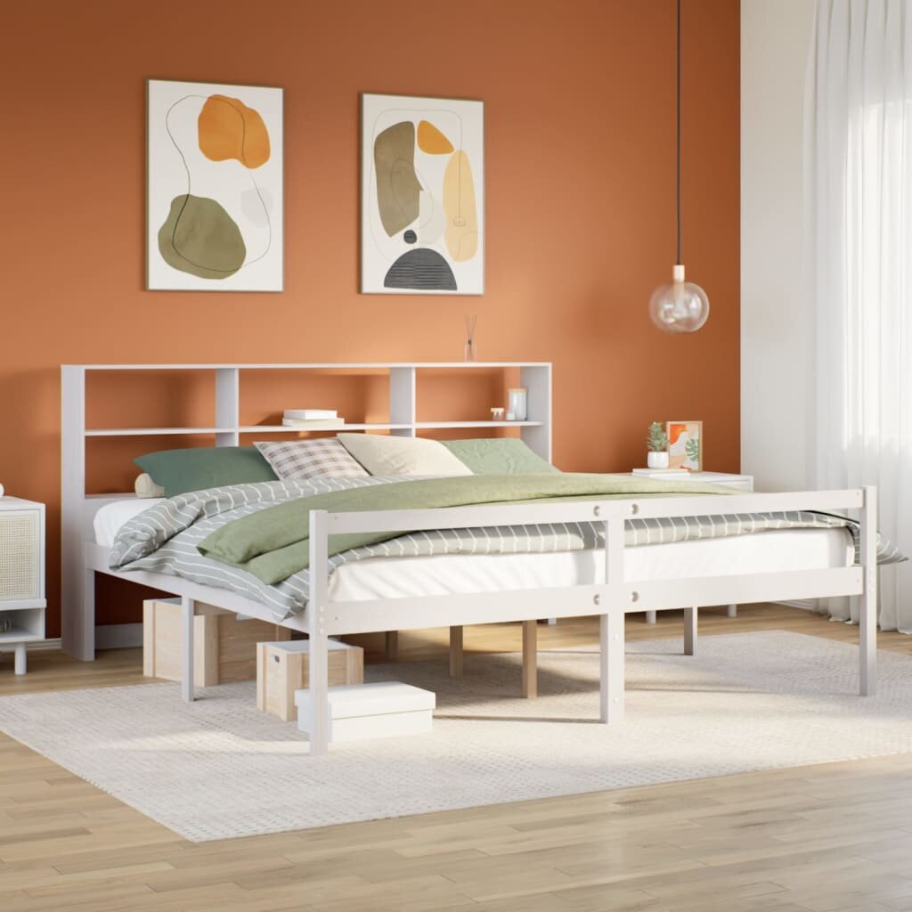 vidaXL Легло с етажерка за книги без матрак 180x200 см бор масив