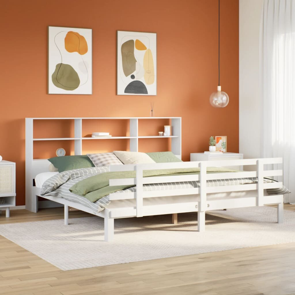 vidaXL Легло с етажерка за книги без матрак 180x200 см бор масив