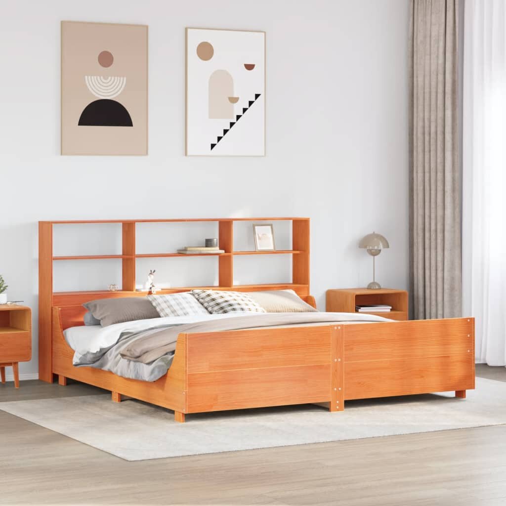 vidaXL Легло с етажерка за книги без матрак 180x200 см дърво масив