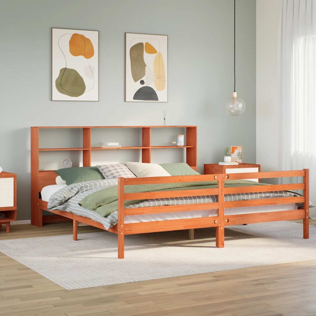 vidaXL Легло с етажерка за книги без матрак 200x200 см дърво масив