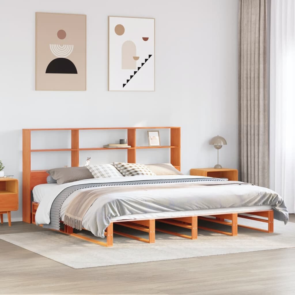 vidaXL Легло с етажерка за книги без матрак 200x200 см дърво масив