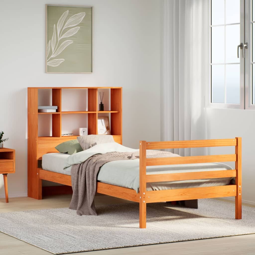vidaXL Легло с етажерка за книги без матрак 75x190 см дърво масив