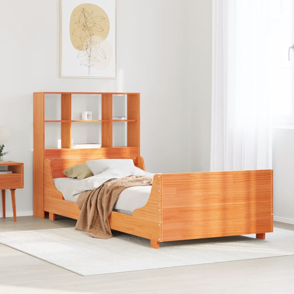 vidaXL Легло с етажерка за книги без матрак 75x190 см дърво масив