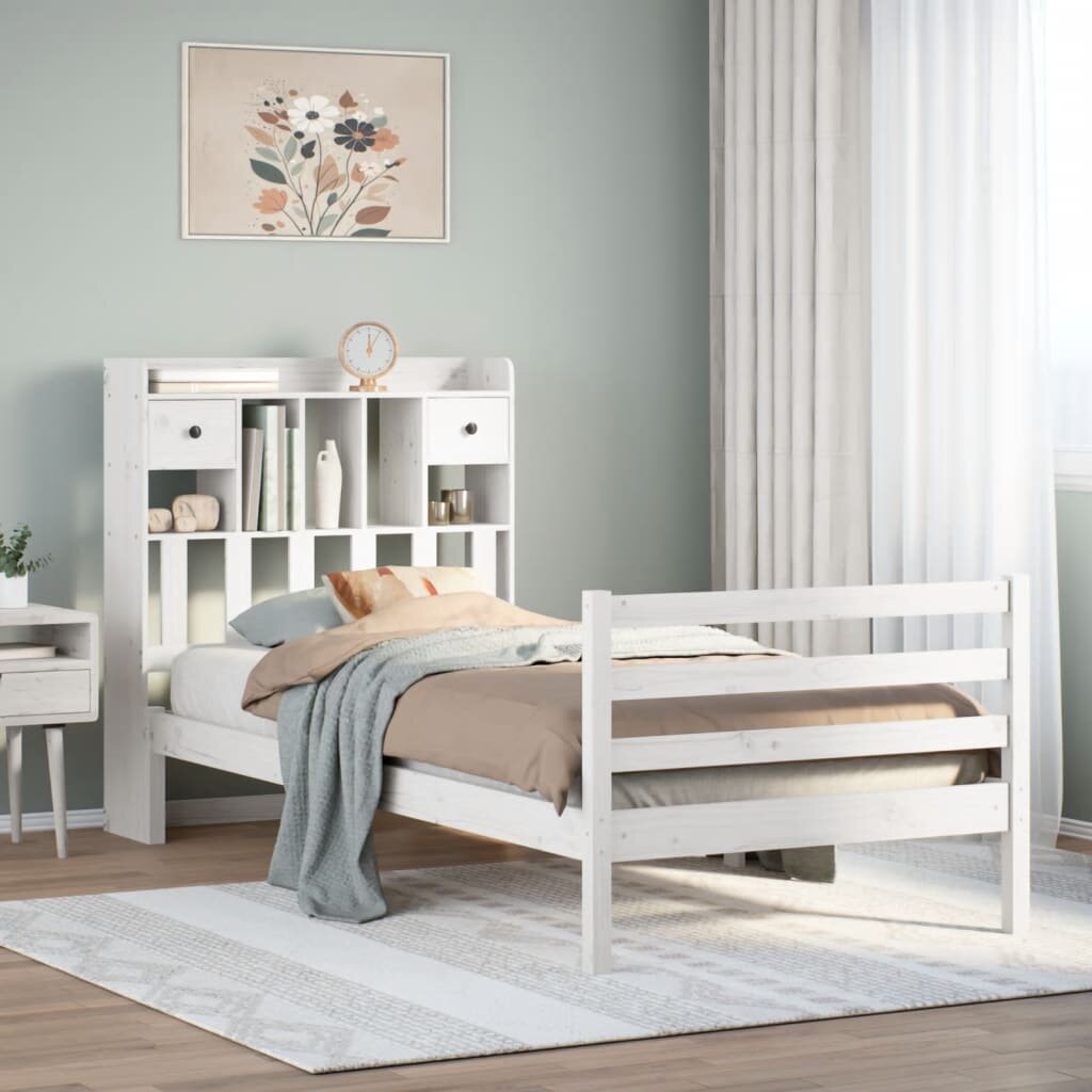 vidaXL Легло с етажерка за книги без матрак 90x200 см бор масив