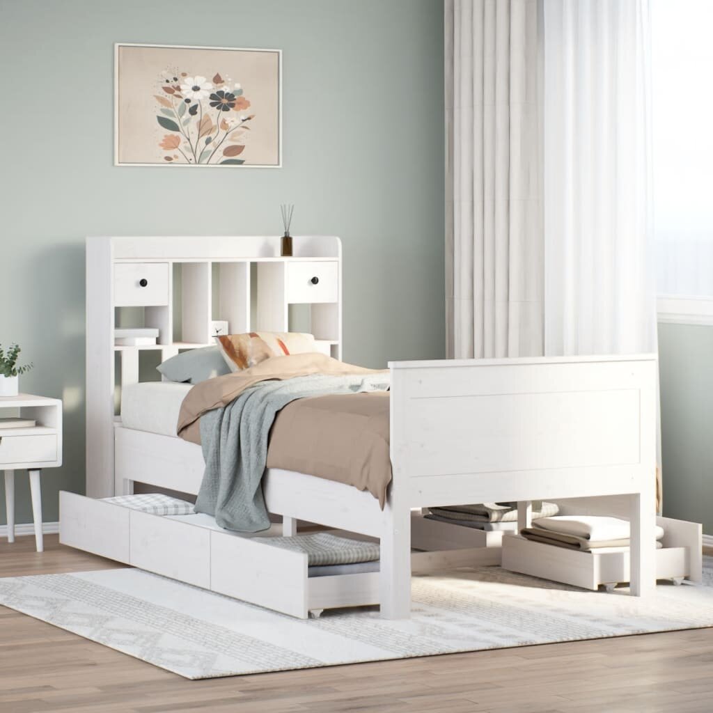 vidaXL Легло с етажерка за книги без матрак 90x200 см бор масив