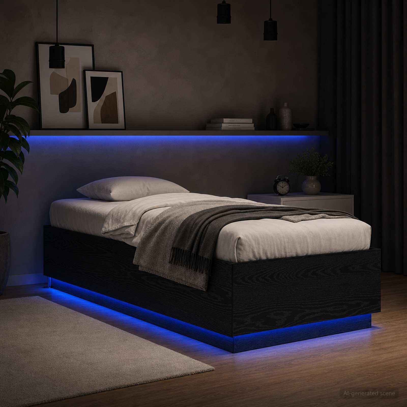 vidaXL Легло с LED Черен дъб 80 x 200 cm Инженерна дървесина