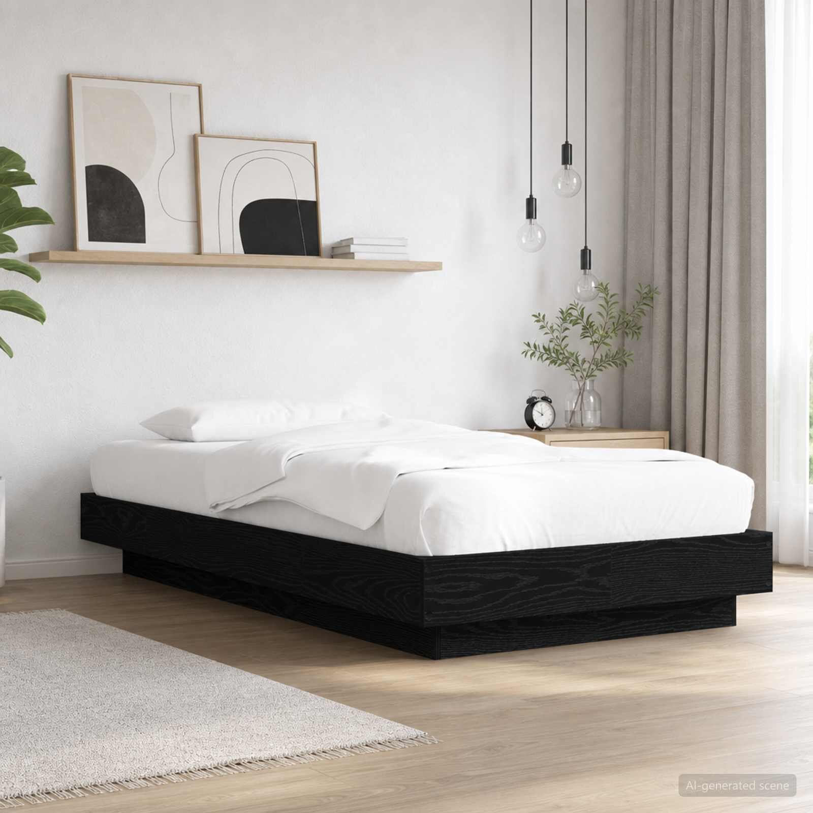 vidaXL Легло с LED Черен дъб 80 x 200 cm Инженерна дървесина