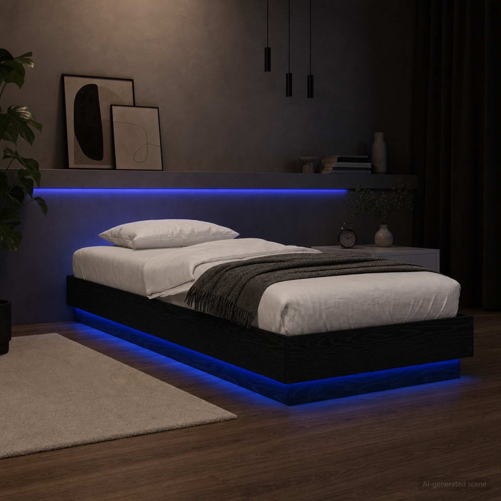 vidaXL Легло с LED Черен дъб 80 x 200 cm Инженерна дървесина