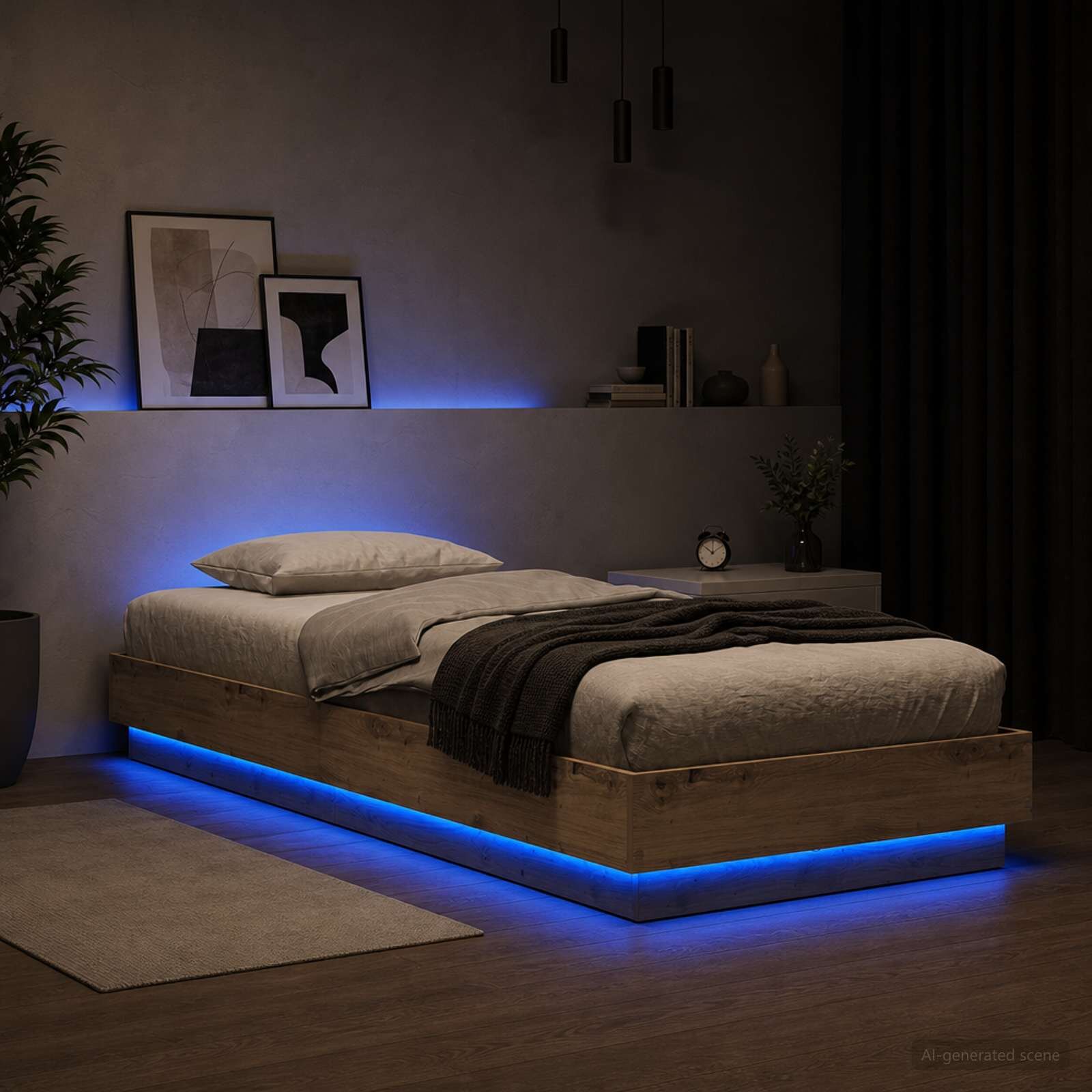 vidaXL Легло с LED Дъб артизан 80 x 200 cm Инженерна дървесина