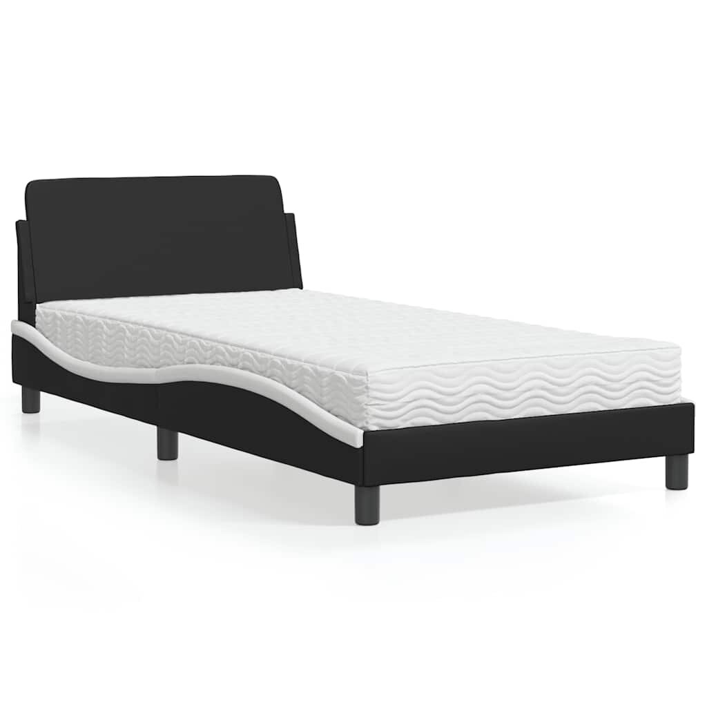 vidaXL Легло с матрак Dover черно и бяло 100x200 см изкуствена кожа
