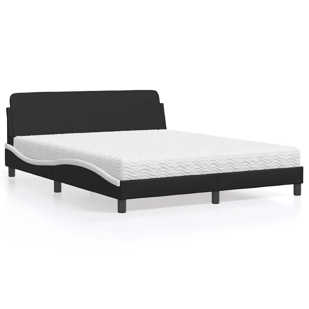 vidaXL Легло с матрак Dover черно и бяло 160x200 см изкуствена кожа