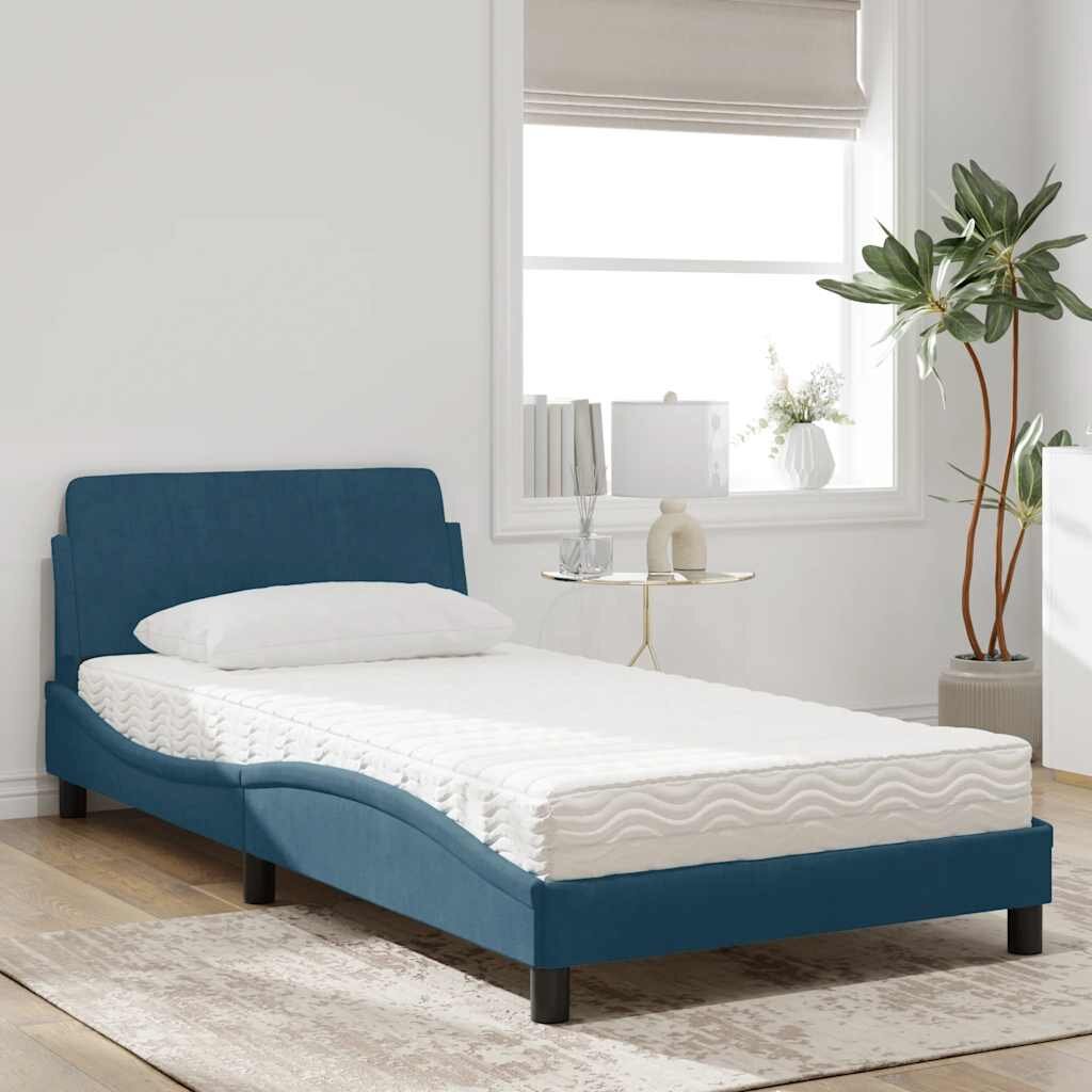 vidaXL Легло с матрак Dover синьо 100x200 см кадифе