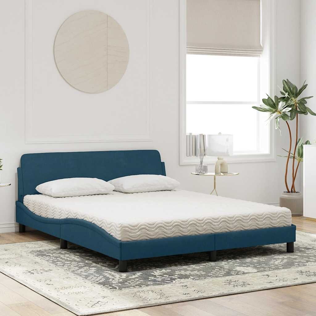 vidaXL Легло с матрак Dover синьо 160x200 см кадифе