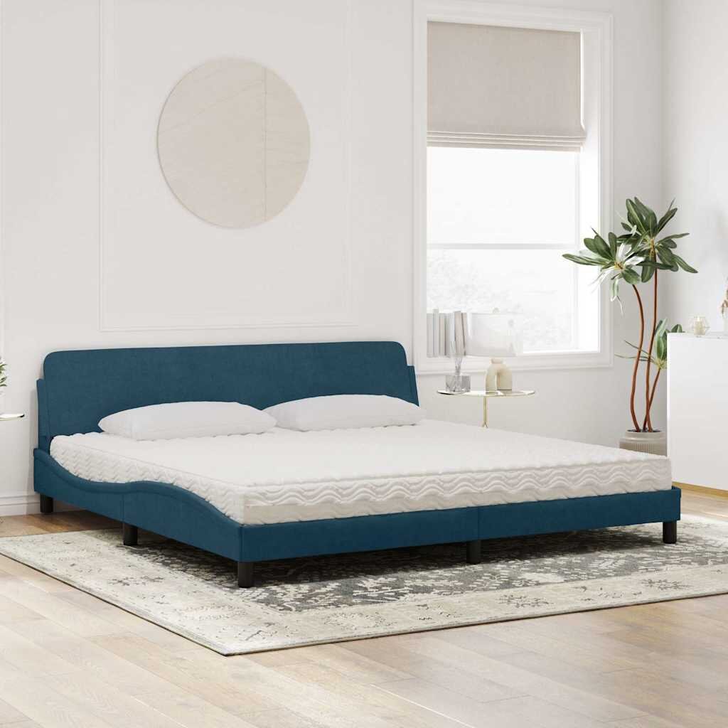 vidaXL Легло с матрак Dover синьо 200x200 см кадифе