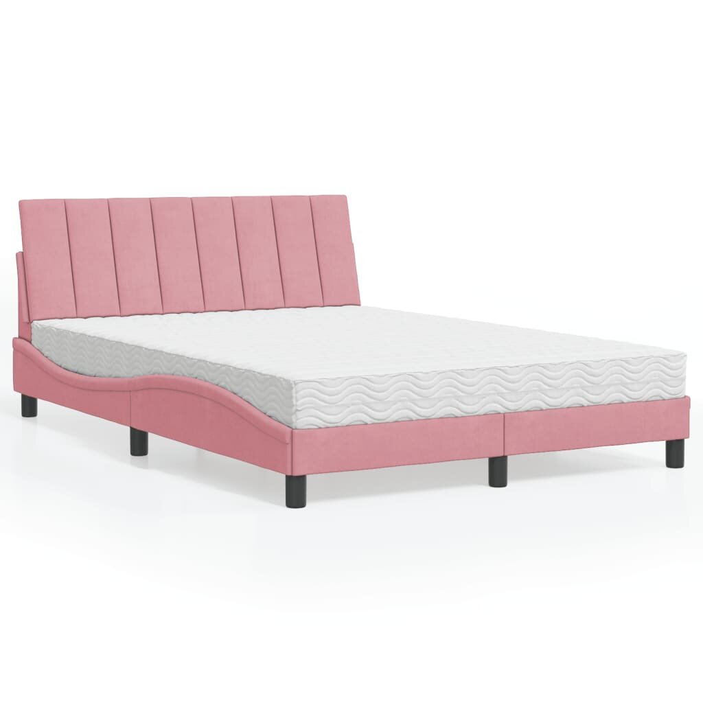 vidaXL Легло с матрак Hanko розово 140x200 см кадифе