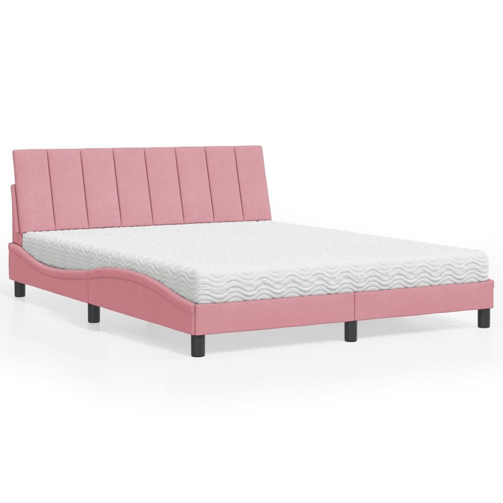 vidaXL Легло с матрак Hanko розово 160x200 см кадифе