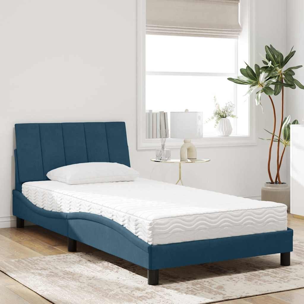 vidaXL Легло с матрак Hanko синьо 100x200 см кадифе