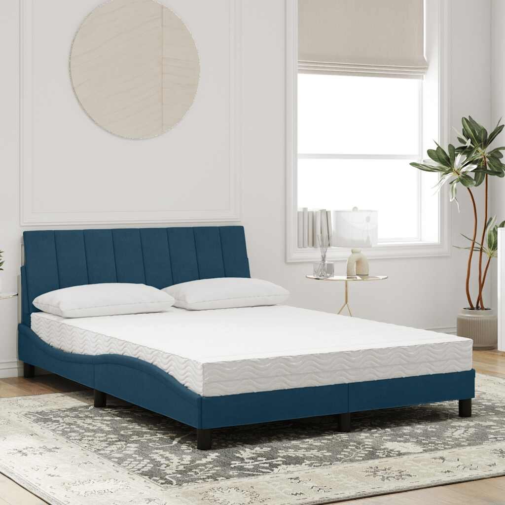 vidaXL Легло с матрак Hanko синьо 140x200 см кадифе